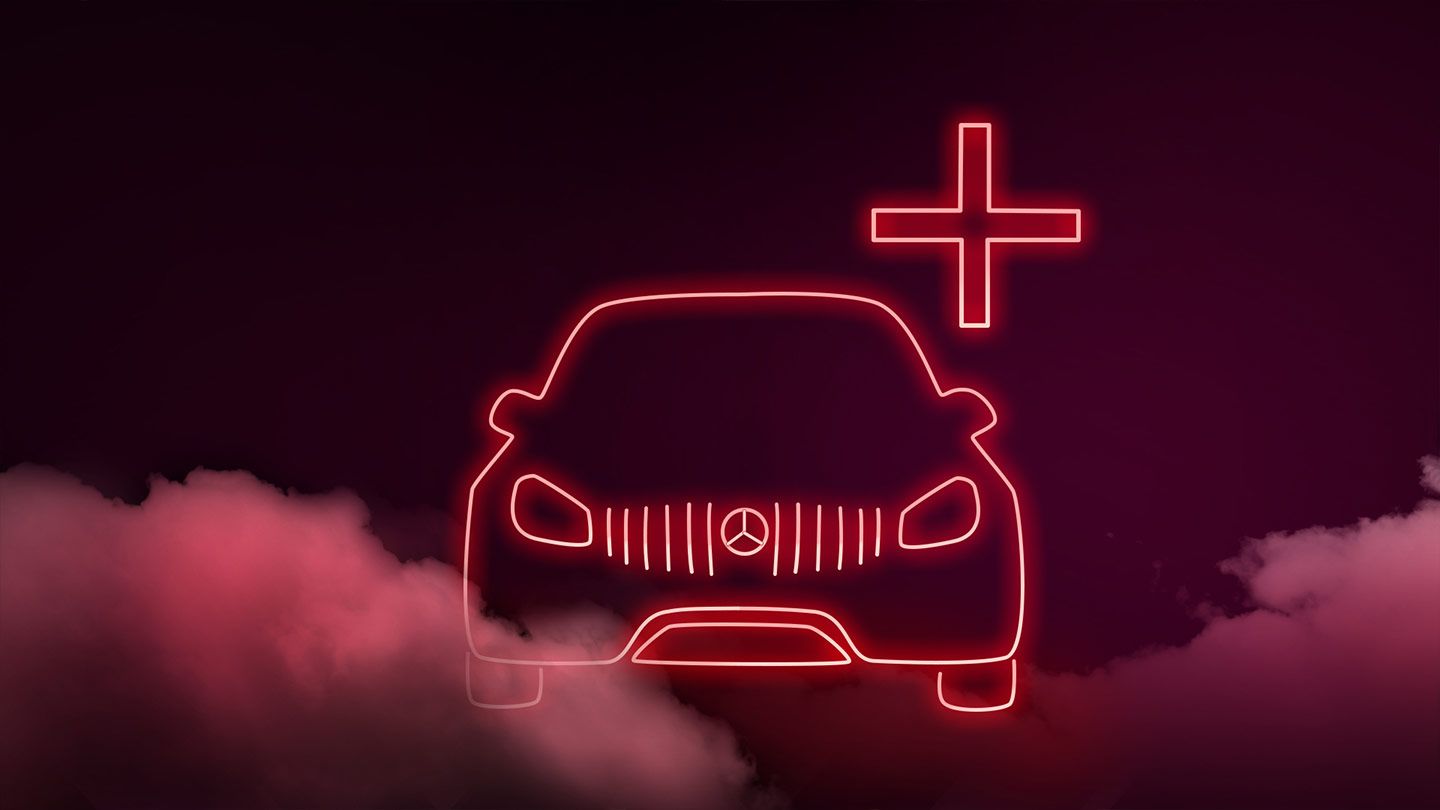 Bild desAMG Private Lounge Icon vor rotem Hintergrund