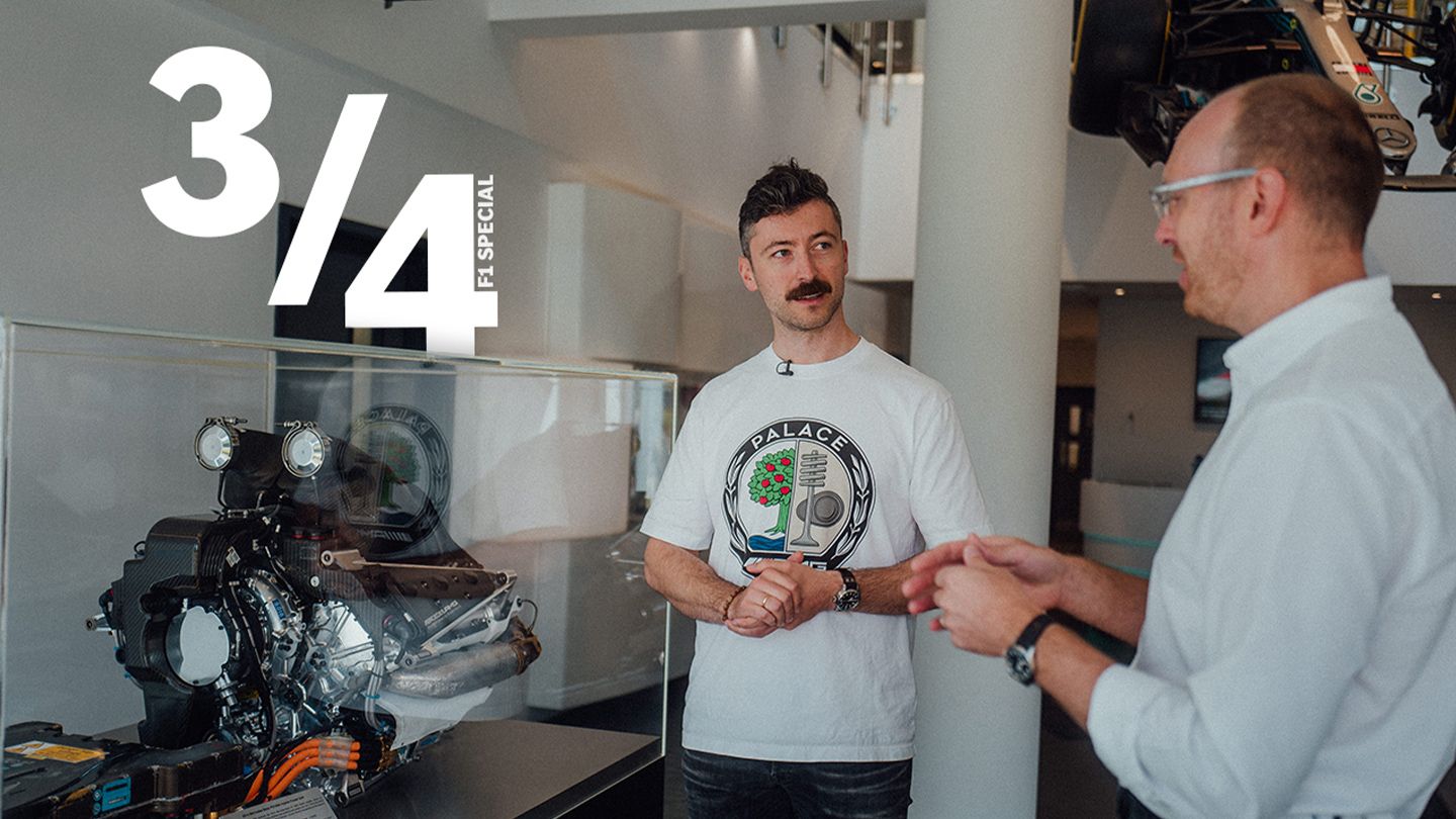 Felix und Chief Engineer Pierre vor einem Mercedes AMG High Performance Motor