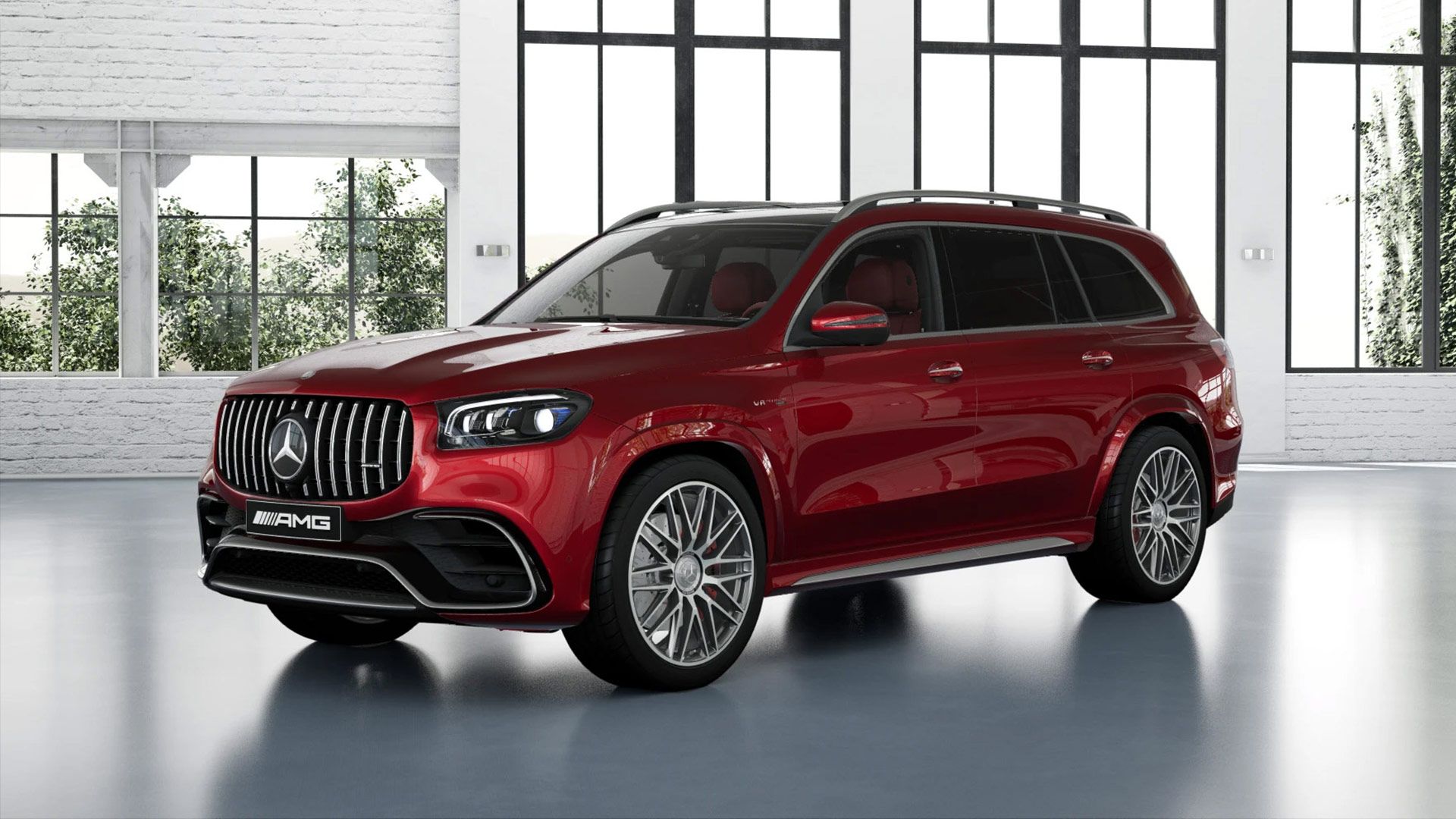 Ein Mercedes-AMG GLS in roter MANUFAKTUR Lackierung.