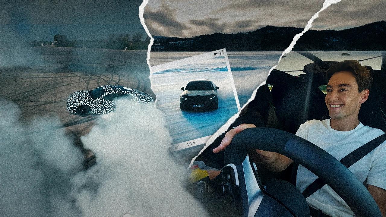George Russell test driving the fully electric Mercedes-AMG GT 4-Door Coupé.