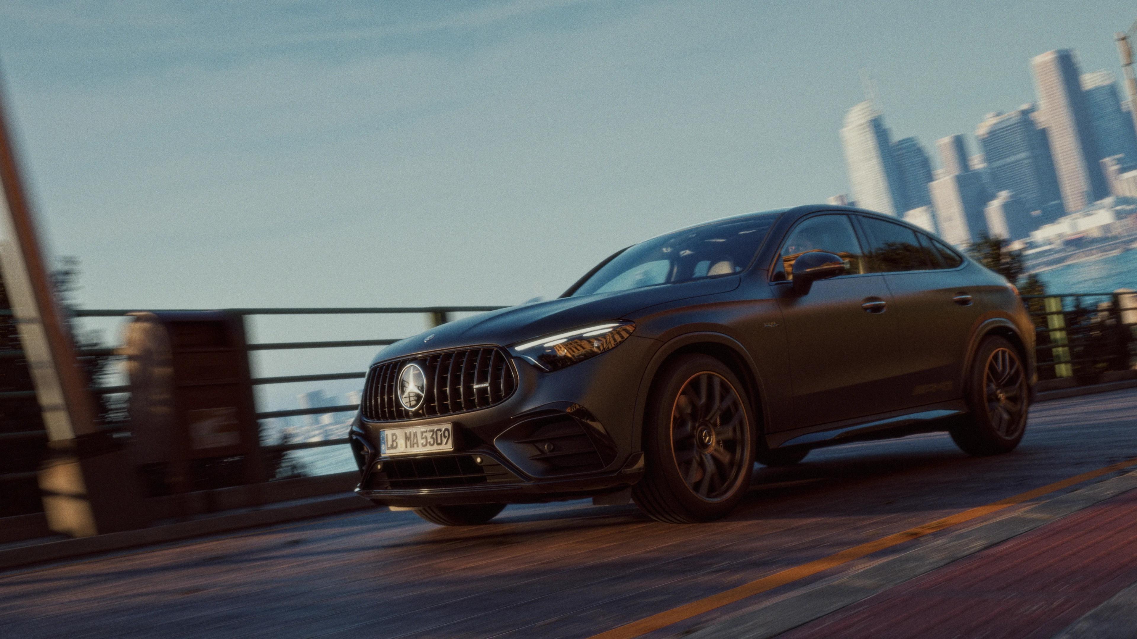 Mercedes-AMG GLC 53 4MATIC+ Coupé in an urban setting on a bridge