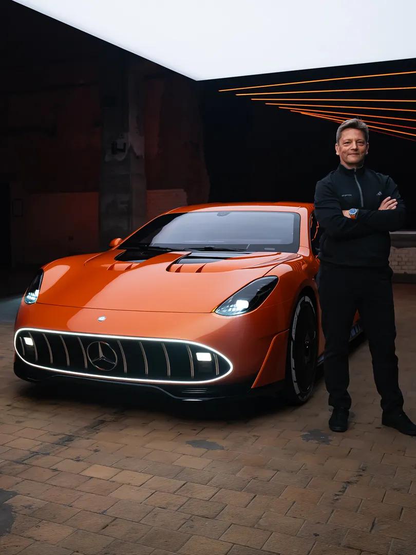 Chief engineer of the AMG.EA platform Oliver Wiech stands in front of the CONCEPT AMG GT XX