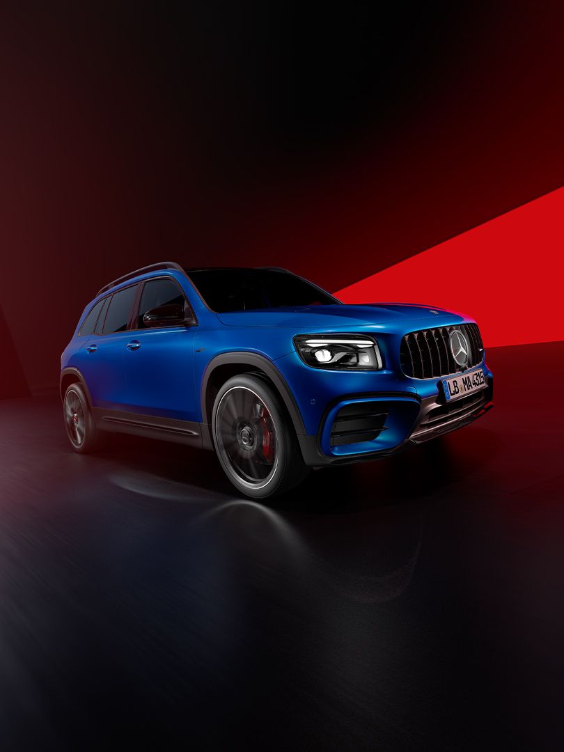 Mercedes AMG GLB 35 SUV from the side.