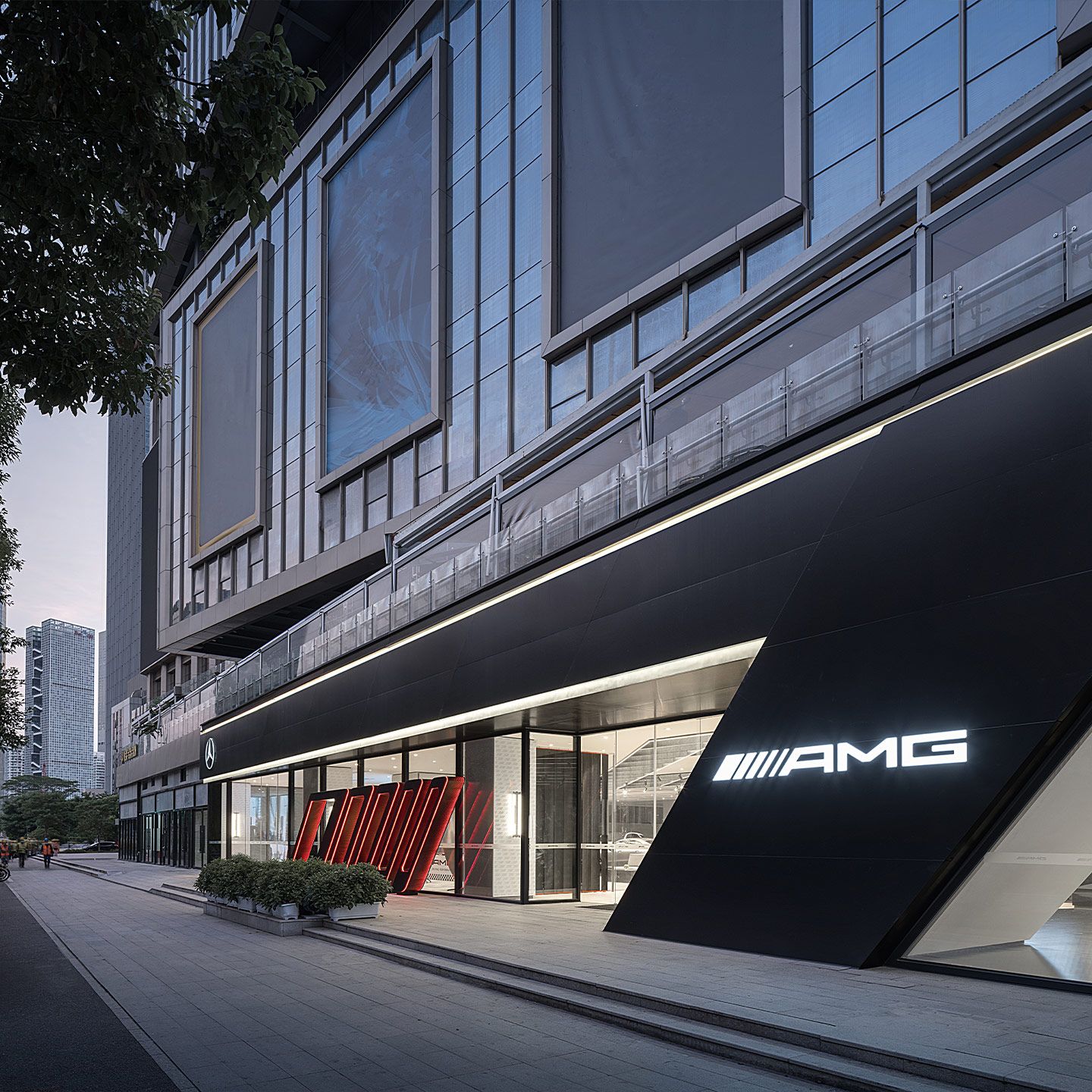 View of a city centre AMG store from the street.