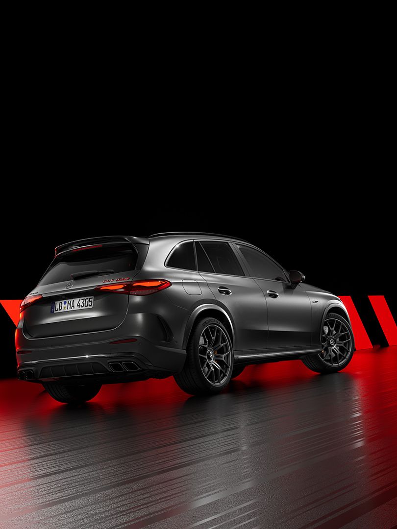 Side rear view of the new Mercedes-AMG GLC 63 S E PERFORMANCE.