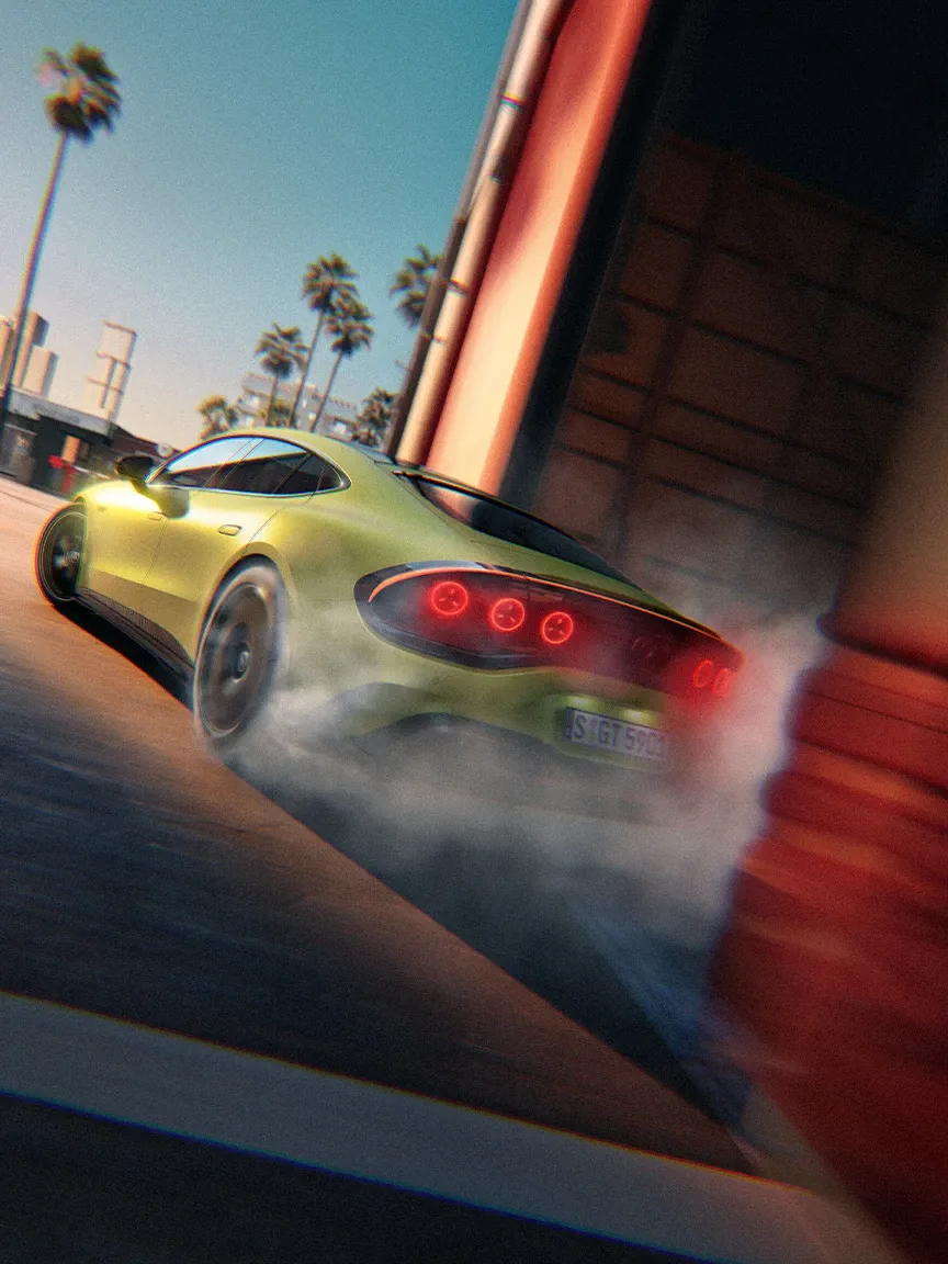 Rear view of the Mercedes-AMG GT 63 4-door Coupé whilst drifting
