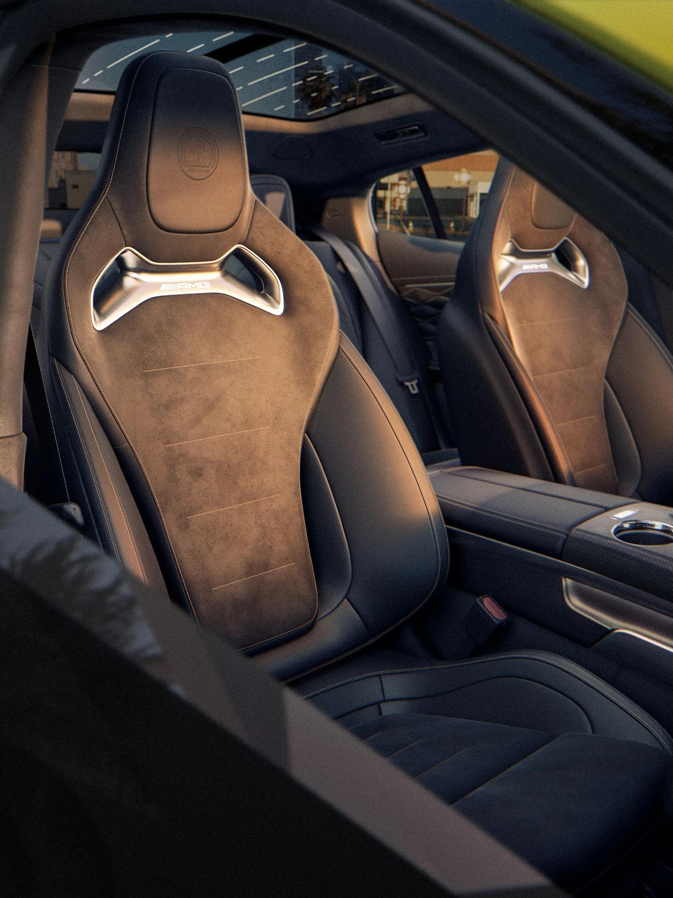 A view of the front seats in the Mercedes-AMG GT 4-Door Coupé