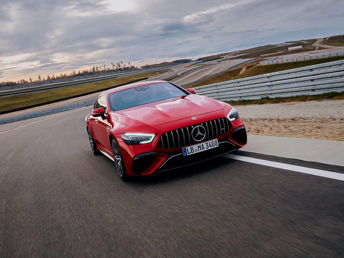 A red Mercedes-AMG GT 63 S E in front view