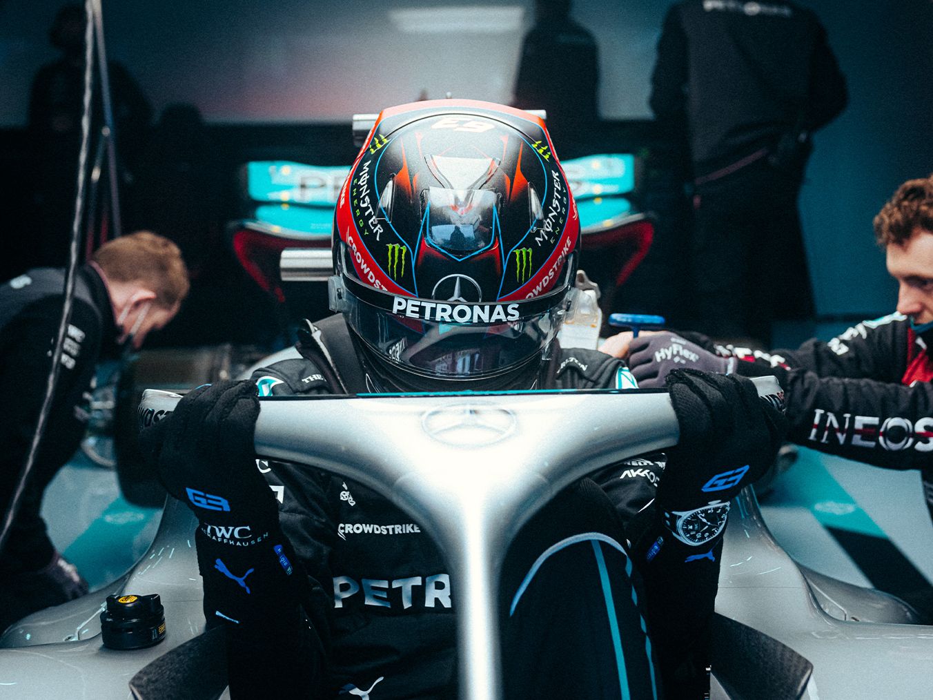 George Russel at a pitstop