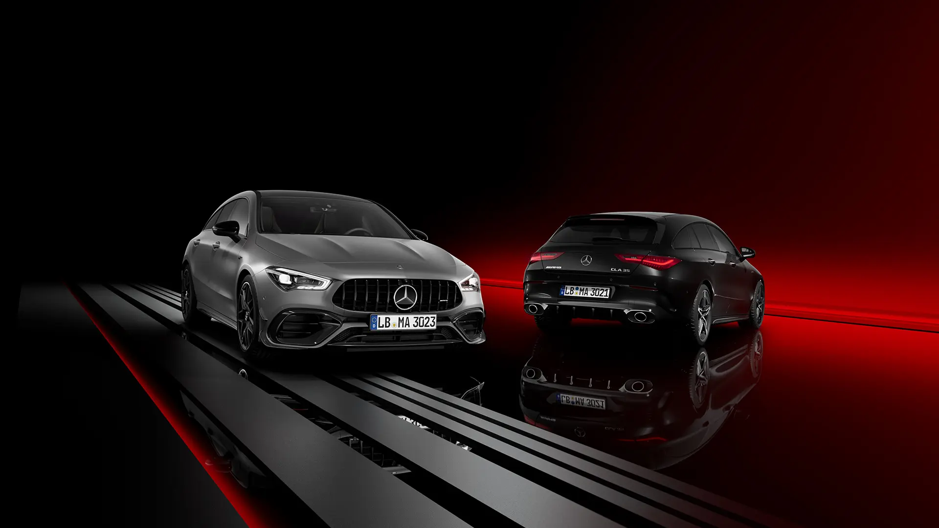 The Mercedes-AMG CLA 35 Shooting Brake and Mercedes-AMG CLA 45 S Shooting Brake standing next to each other