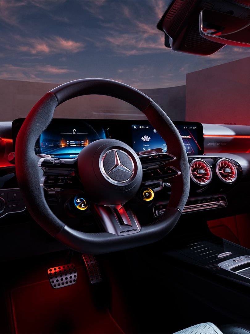 Performance steering wheel of a Mercedes-AMG A 35 Sedan