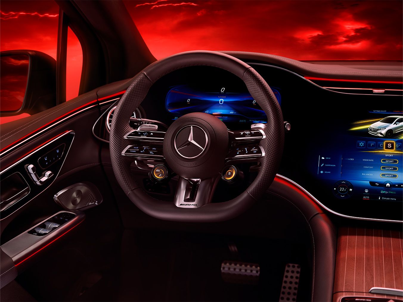 Performance steering wheel of the Mercedes-AMG EQE 43 4MATIC SUV.