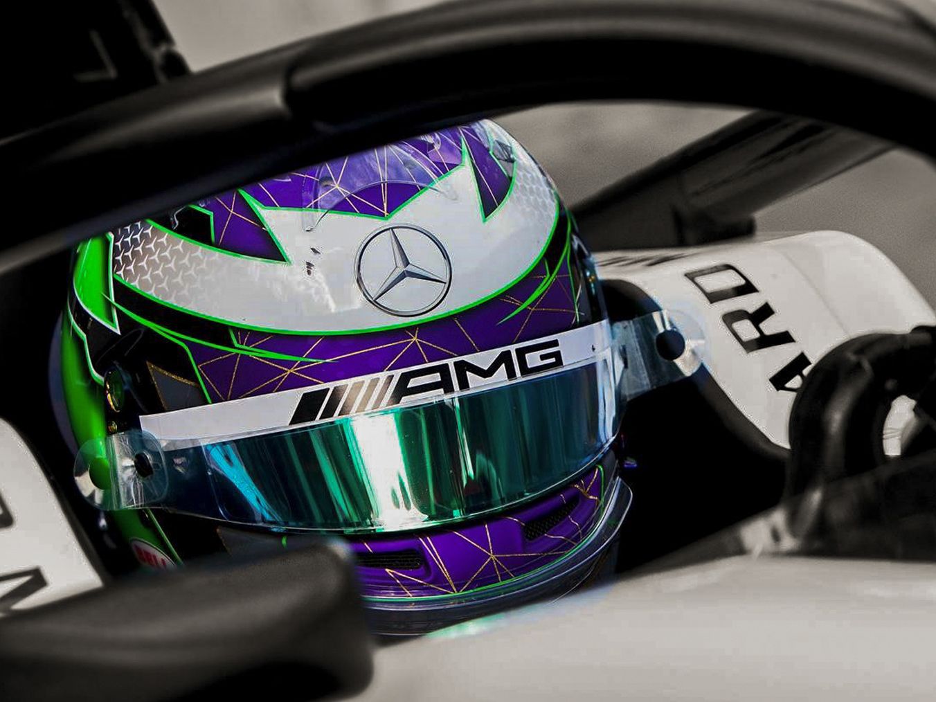 Close up shot of a formula ONE helmet