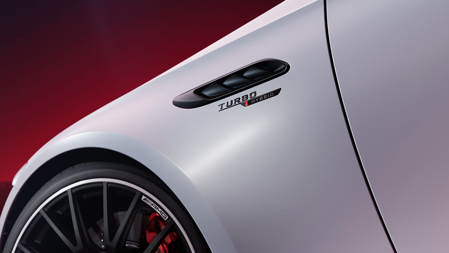 Detail view of Mercedes-AMG E 53 Sedan air intake.