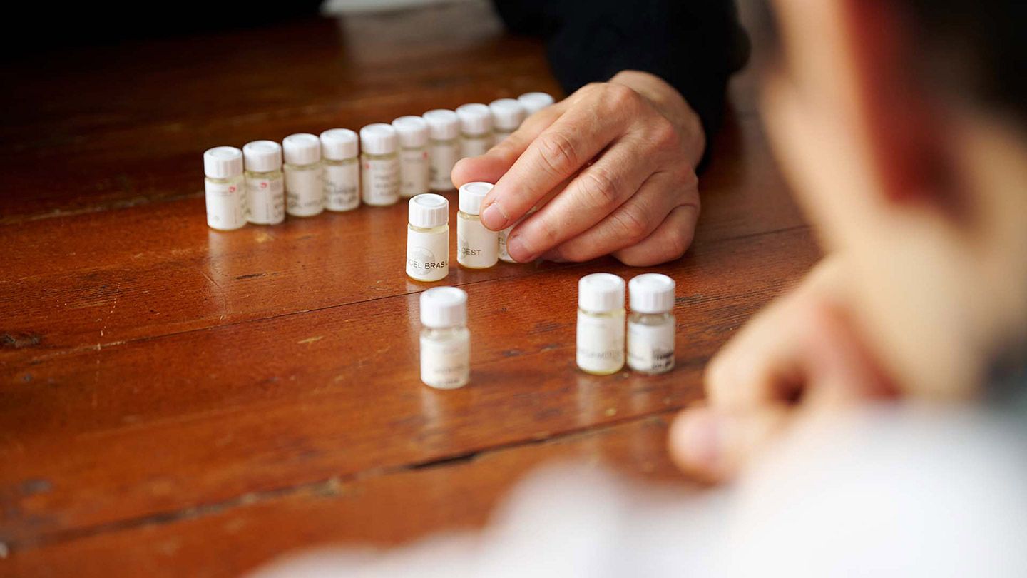 Samples of fragrances on a table