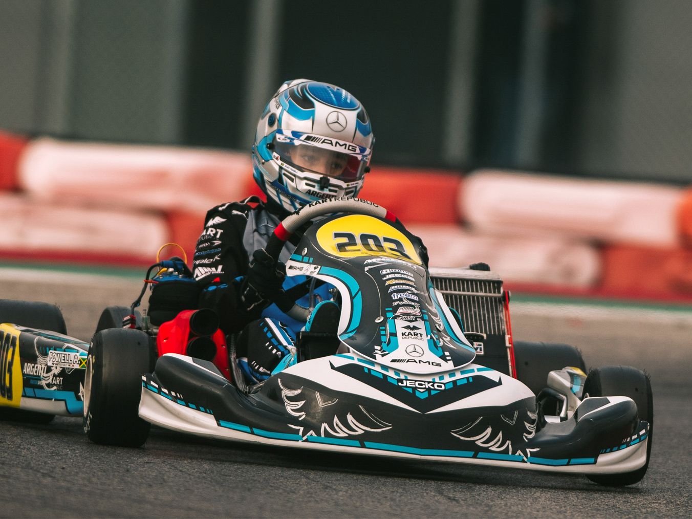 A child in a Go-Kart vehicle